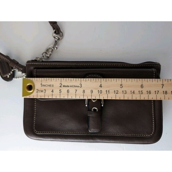 Coach Leather Wristlet Corner Zip Handbag English Saddle Brown Front Pocket - Picture 11 of 13
